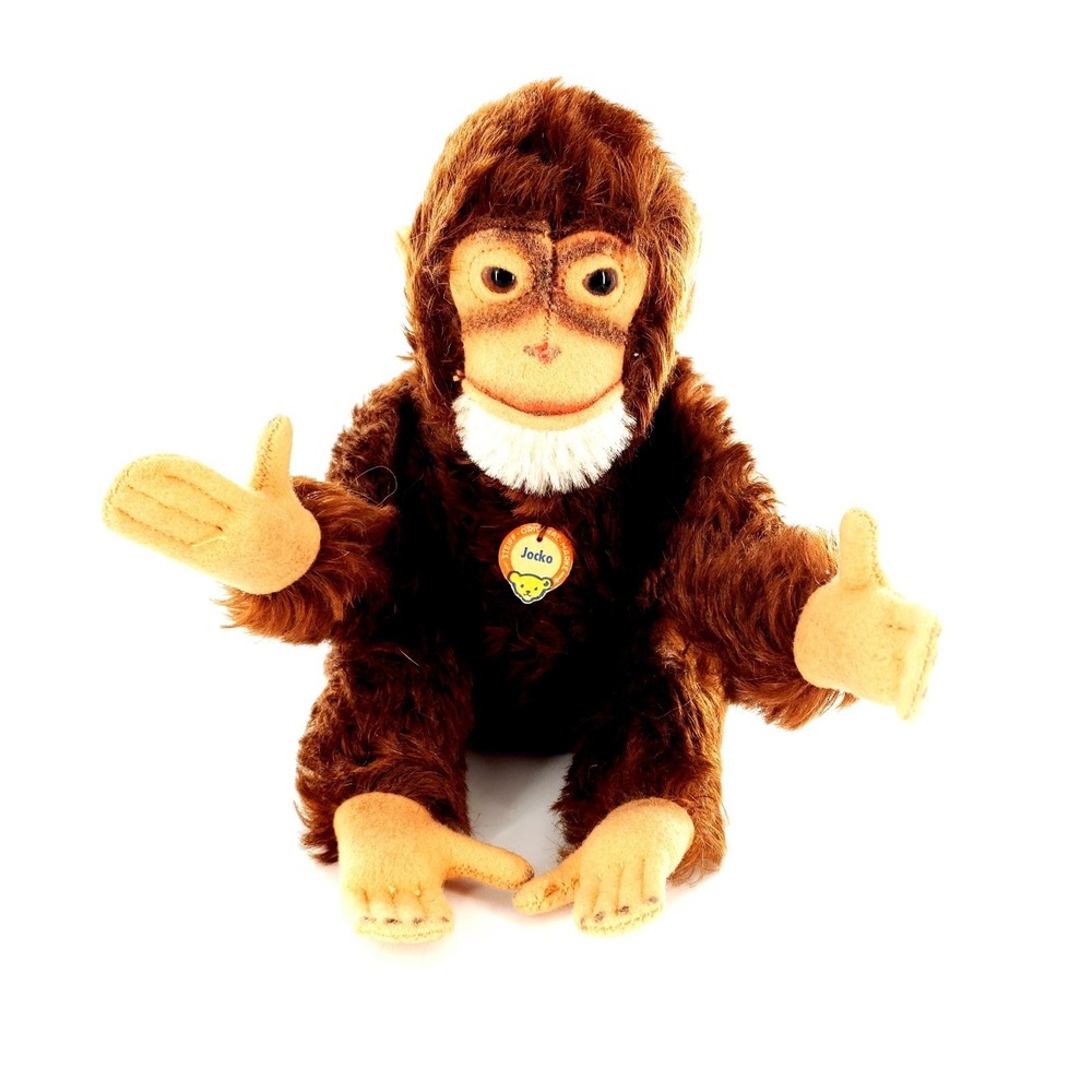 Vtg Steiff Jocko Chimpanzee Monkey Mohair Plush Jointed 11" w/ Tag No Button